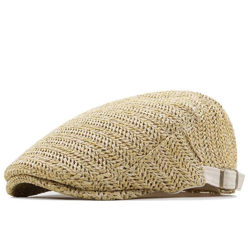 Casquette plate en paille tressée à sangle réglable