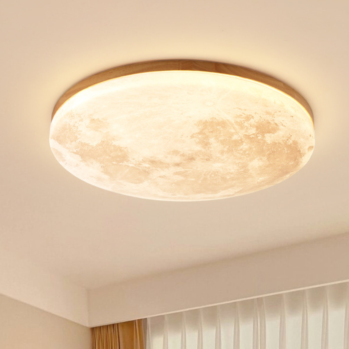Plafonnier LED à décor de lune avec cadre en bois