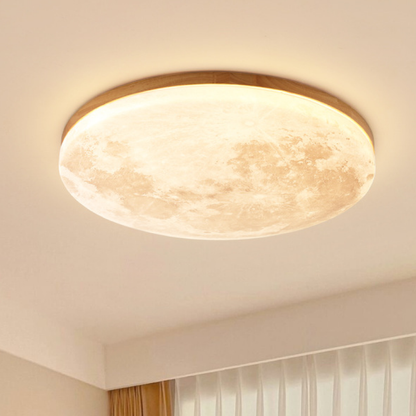 Plafonnier LED à décor de lune avec cadre en bois