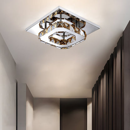 Plafonnier LED carré en métal chromé et verre facetté