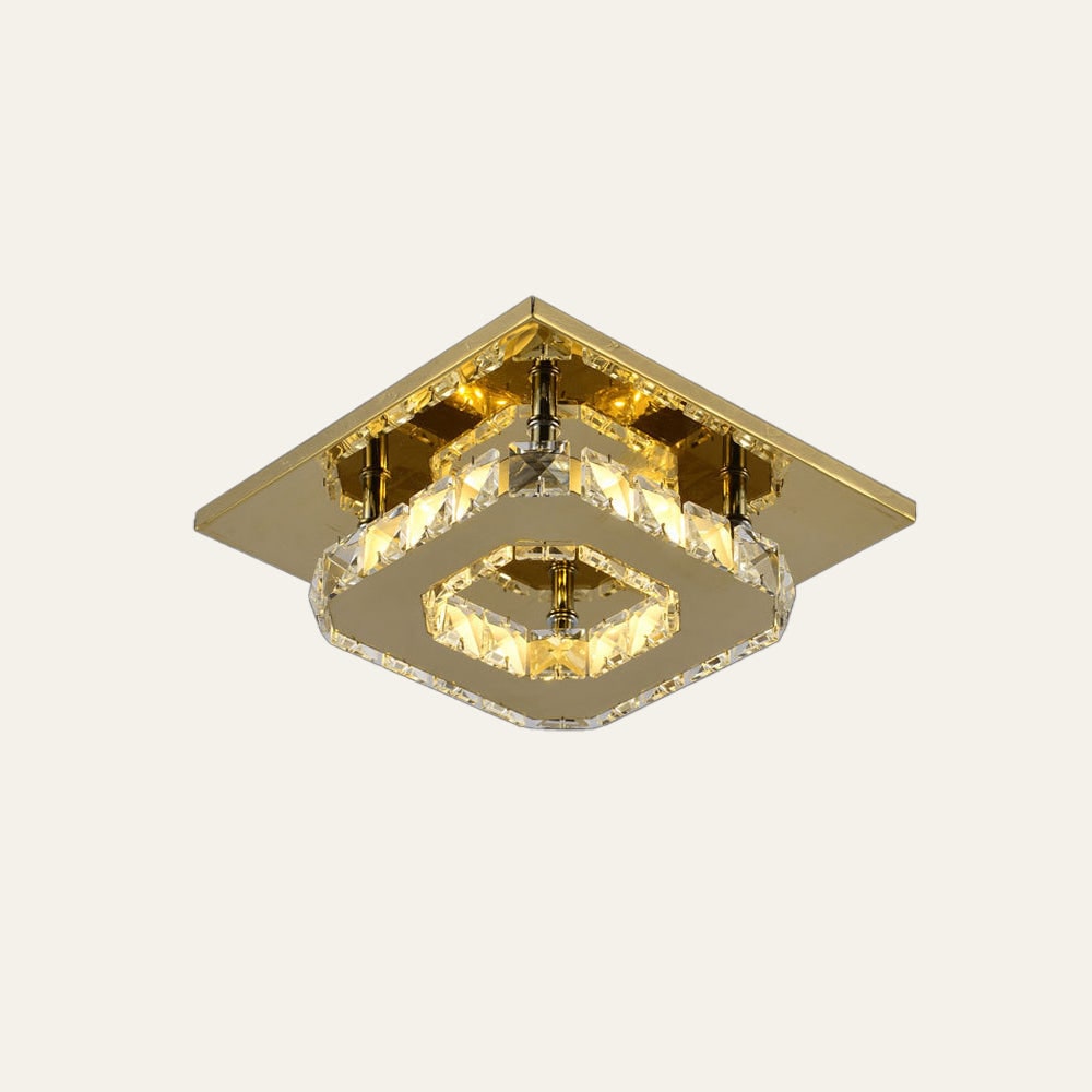 Plafonnier LED carré en métal chromé et verre facetté