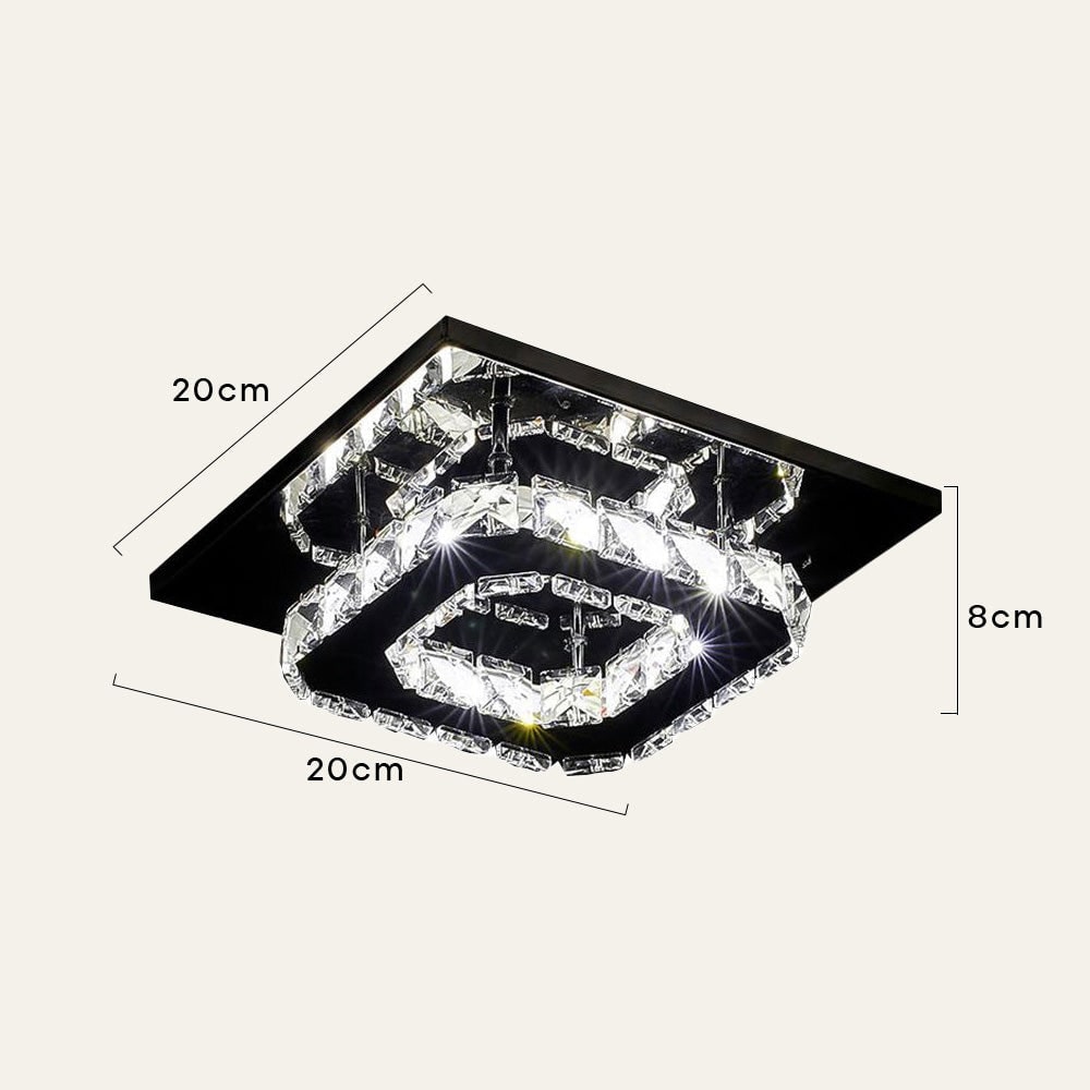 Plafonnier LED carré en métal chromé et verre facetté