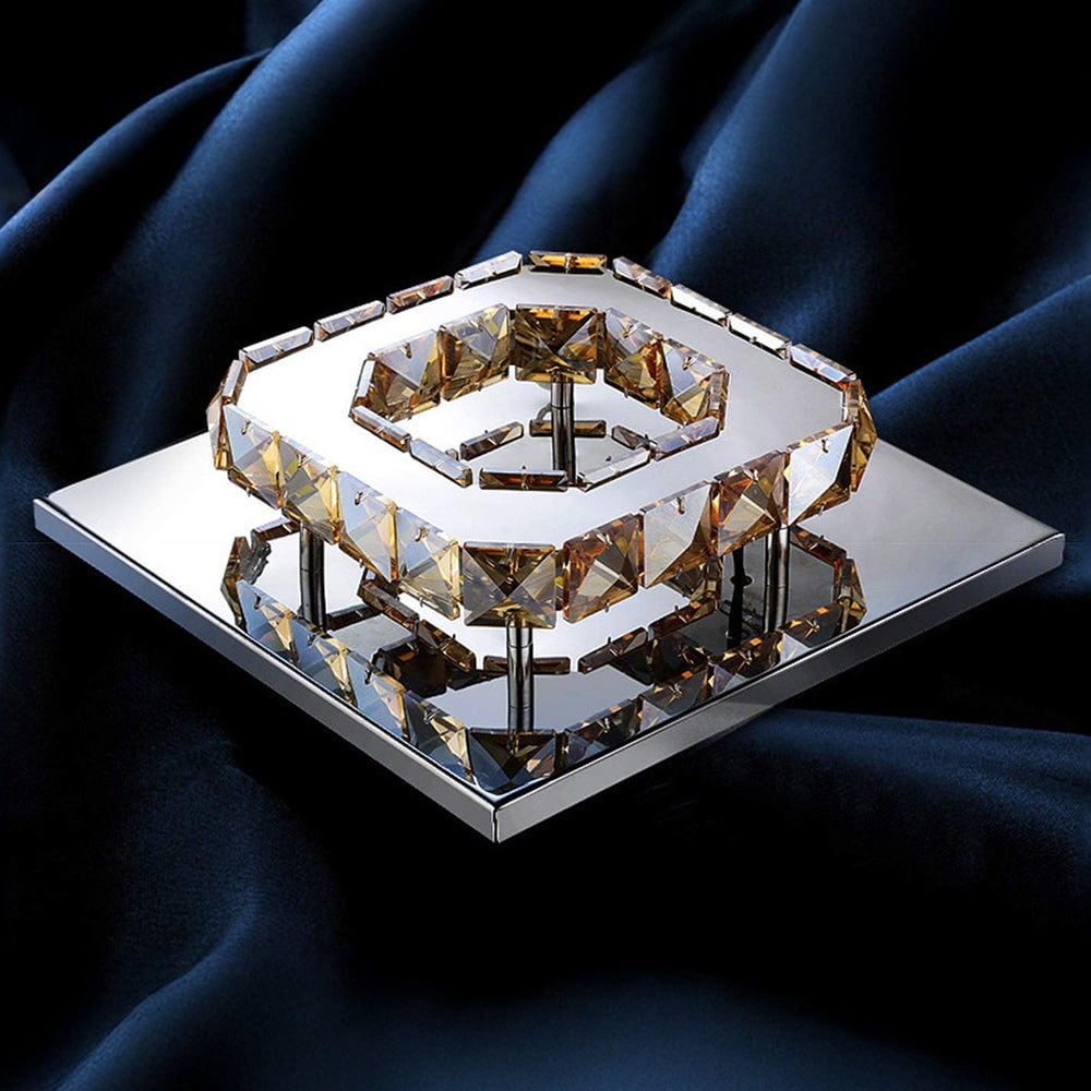 Plafonnier LED carré en métal chromé et verre facetté