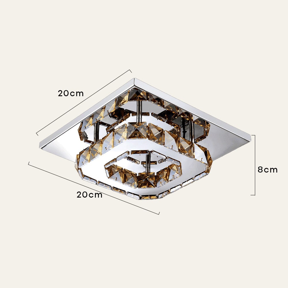 Plafonnier LED carré en métal chromé et verre facetté