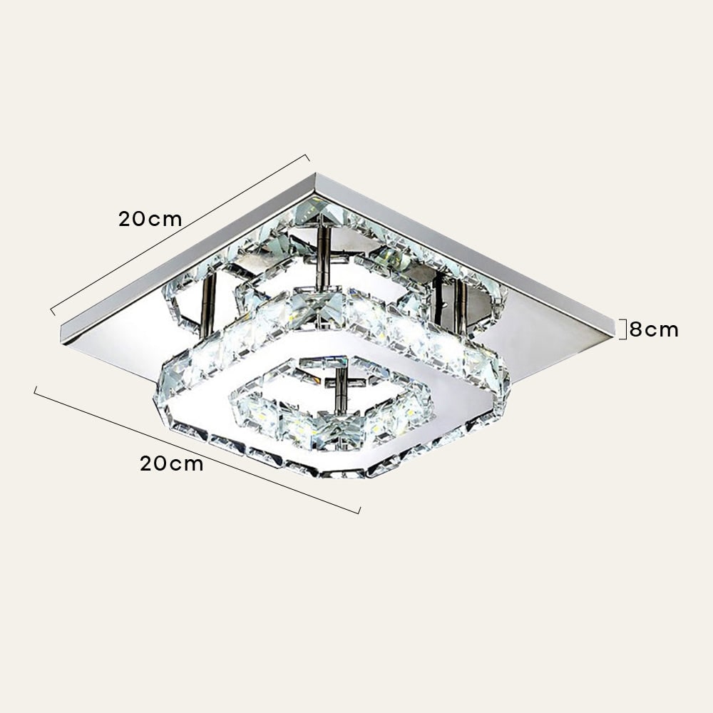 Plafonnier LED carré en métal chromé et verre facetté