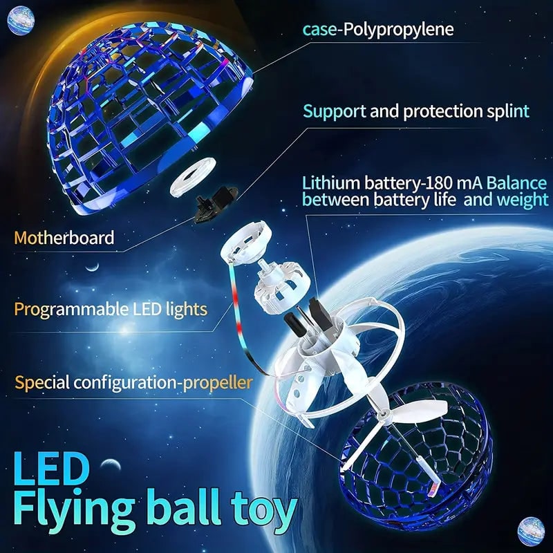 Balle volante lumineuse rechargeable USB, diamètre 9,5 cm