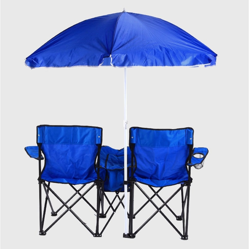 Chaise de camping double pliable avec glacière et parasol
