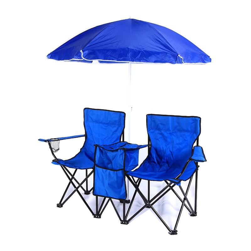 Chaise de camping double pliable avec glacière et parasol
