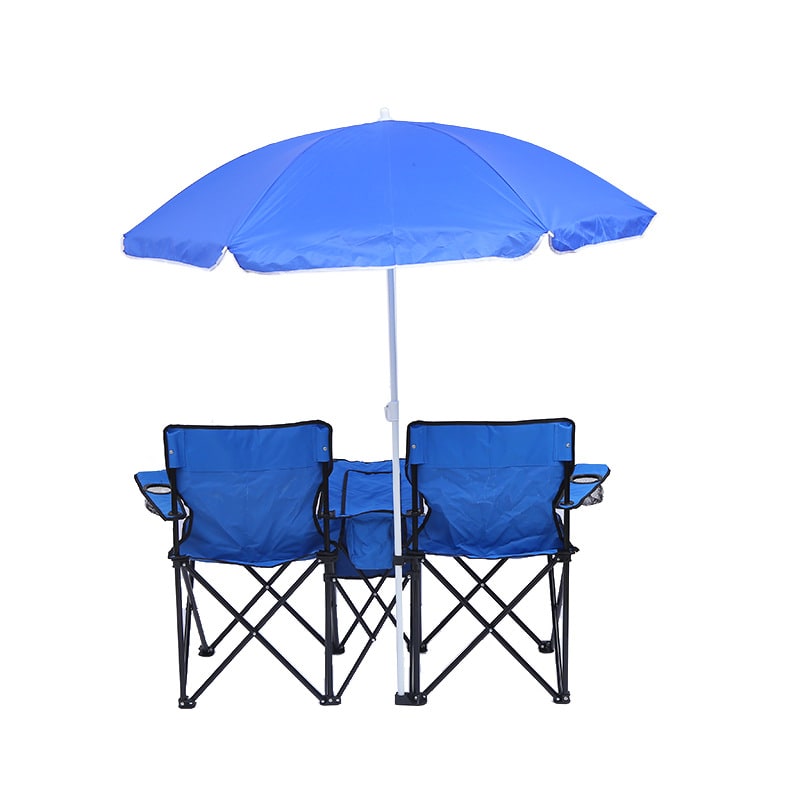 Chaise de camping double pliable avec glacière et parasol