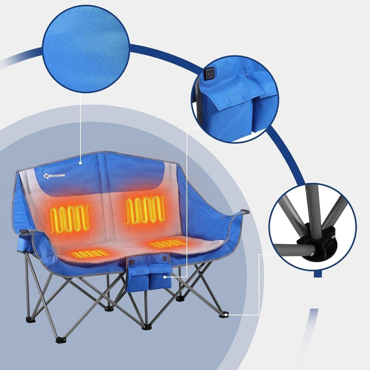 Chaise double de camping pliable à sièges chauffants