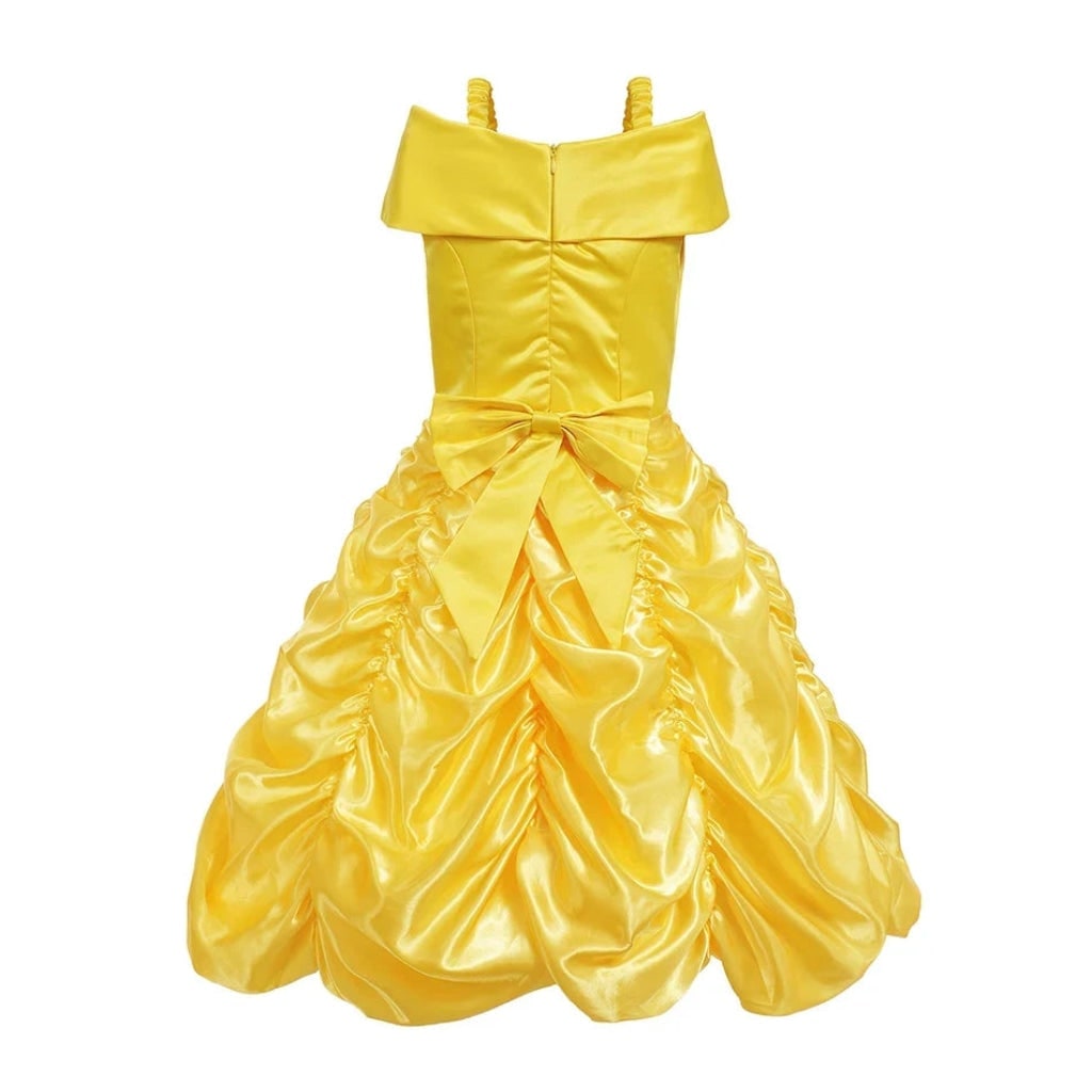 Robe de bal jaune de déguisement avec couronne et sceptre
