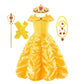 Robe de bal jaune de déguisement avec couronne et sceptre