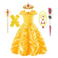 Robe de bal jaune de déguisement avec couronne et sceptre