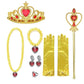Robe de bal jaune de déguisement avec couronne et sceptre