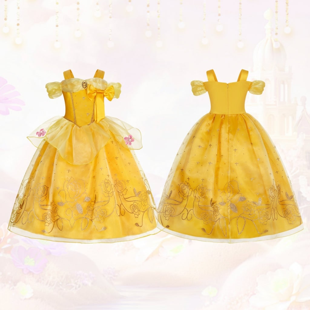 Robe de princesse jaune avec diadème et accessoires