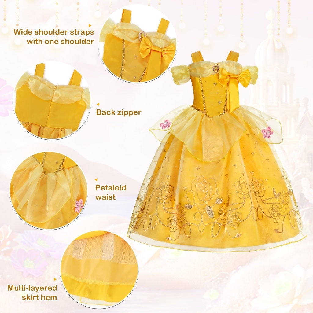 Robe de princesse jaune avec diadème et accessoires