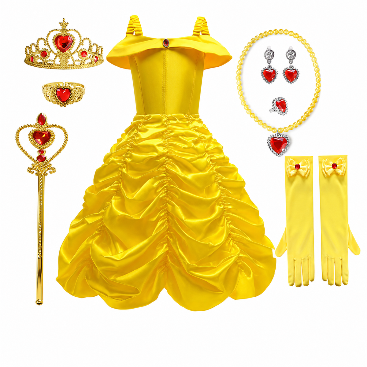 Robe de princesse jaune avec diadème et accessoires