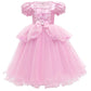 Robe de princesse enfant en satin et tulle à manches bouffantes