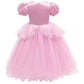 Robe de princesse enfant en satin et tulle à manches bouffantes