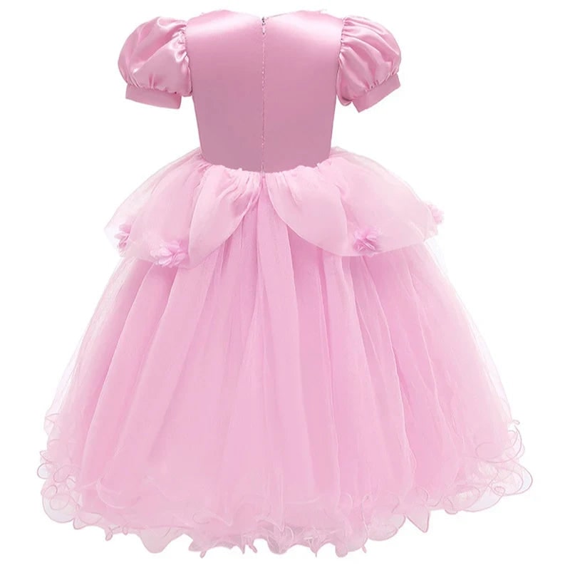 Robe de princesse enfant en satin et tulle à manches bouffantes