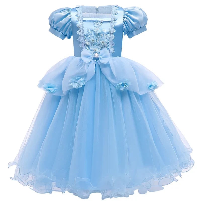 Robe de princesse enfant en satin et tulle à manches bouffantes