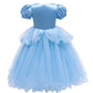 Robe de princesse enfant en satin et tulle à manches bouffantes