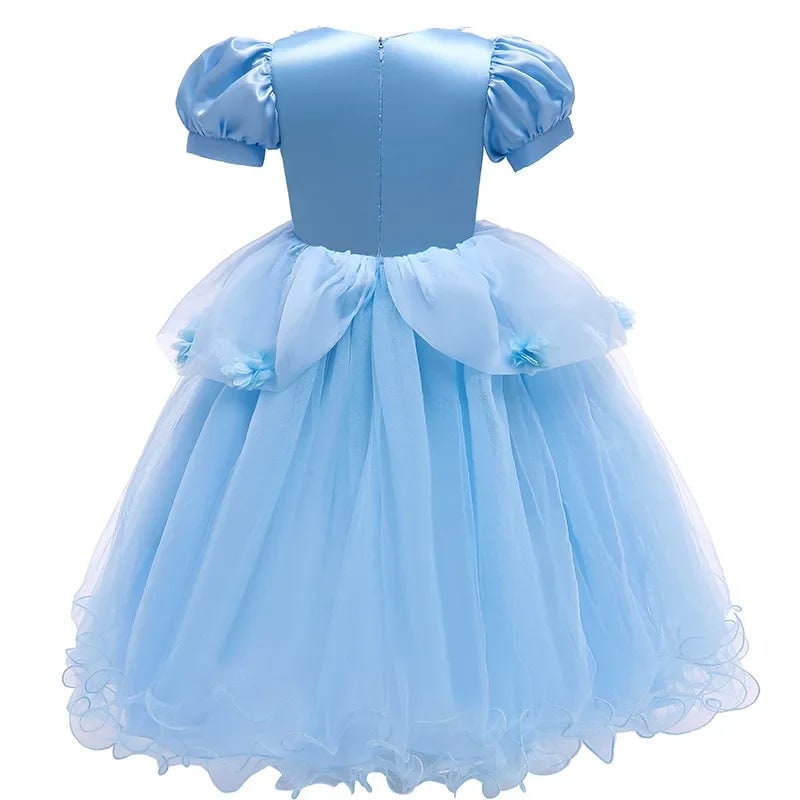 Robe de princesse enfant en satin et tulle à manches bouffantes
