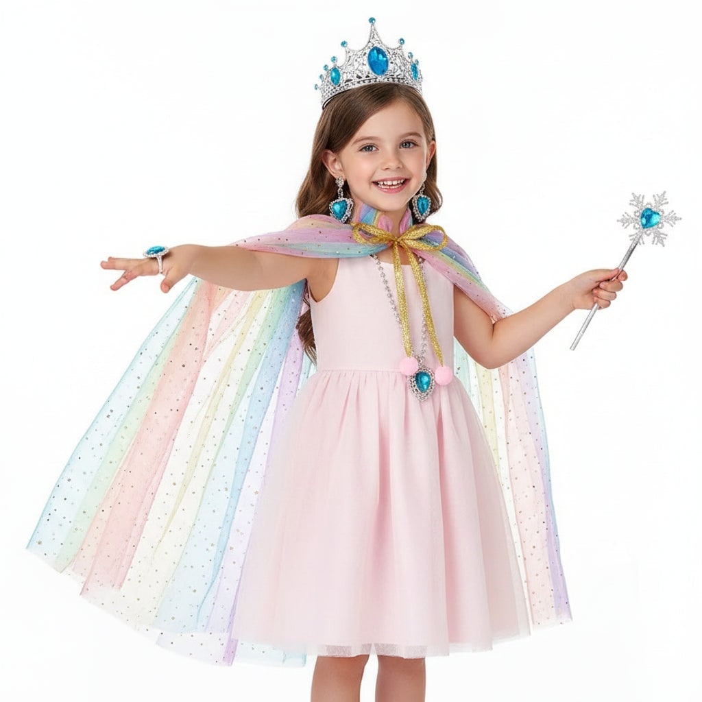 Cape de princesse enfant avec diadème et accessoires