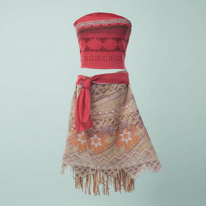 Déguisement tropical à haut et jupe frangée avec accessoires