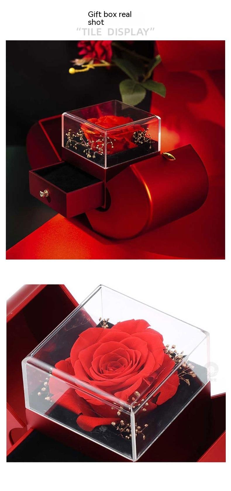 Coffret à bijoux en forme de pomme avec rose et collier