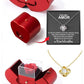Coffret à bijoux en forme de pomme avec rose et collier