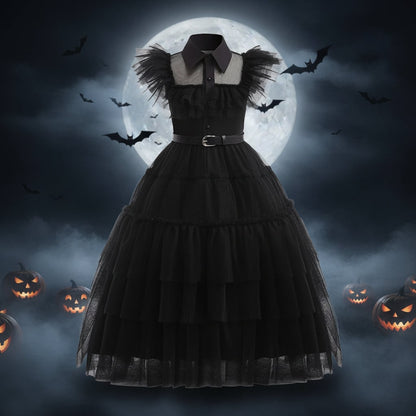 Robe gothique enfant en tulle à étages avec ceinture