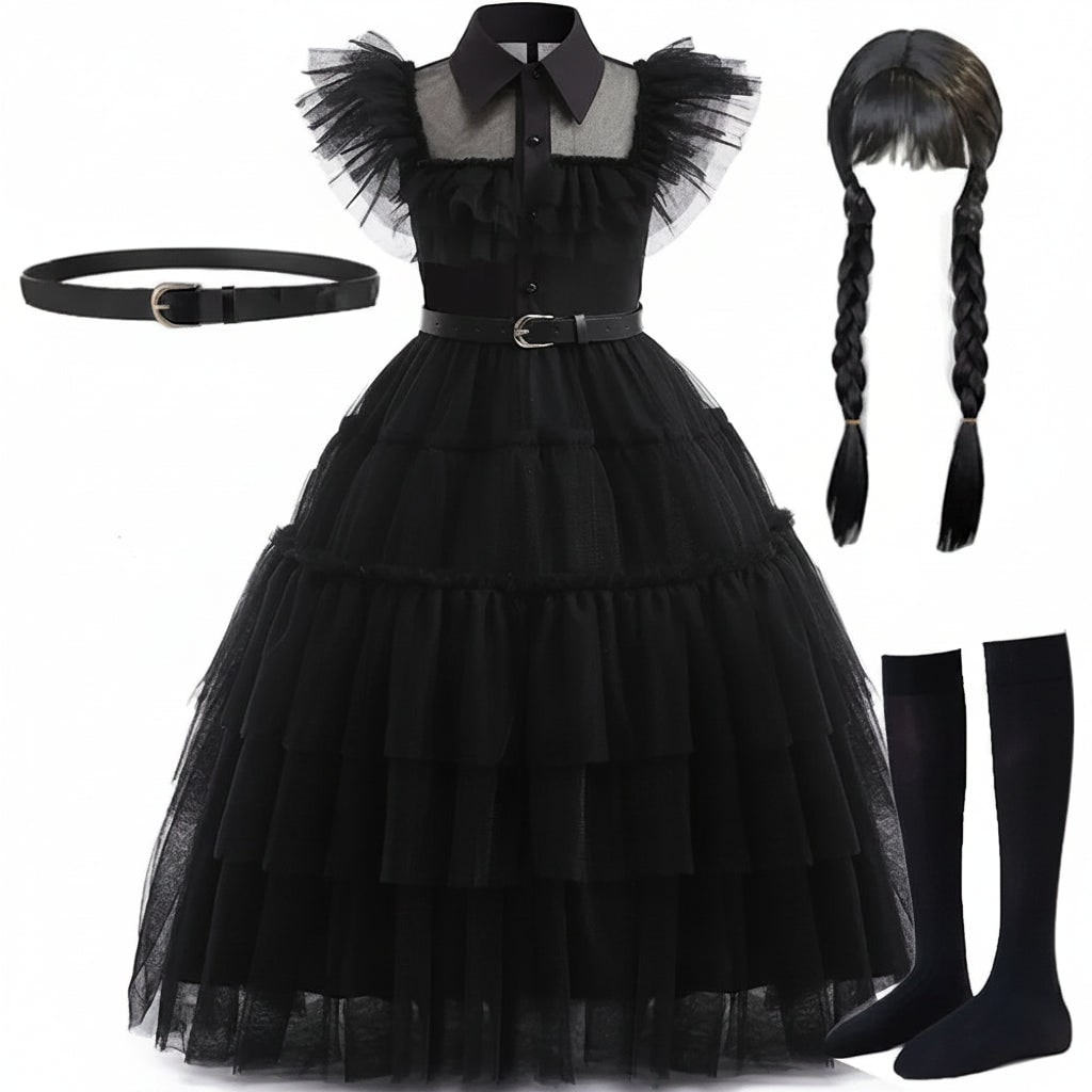 Robe gothique enfant en tulle à étages avec ceinture
