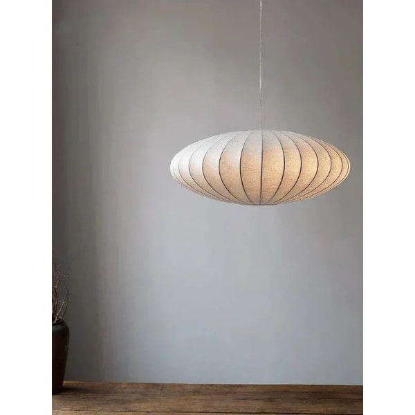 Suspension à abat-jour soucoupe en tissu de soie, douille E27