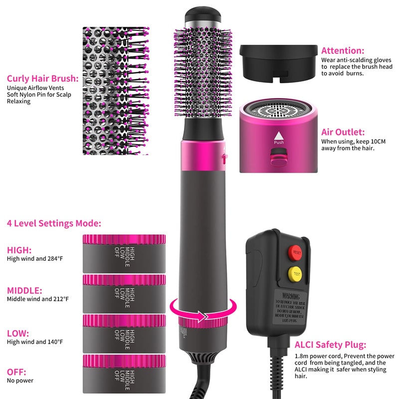 Brosse soufflante à cinq embouts interchangeables