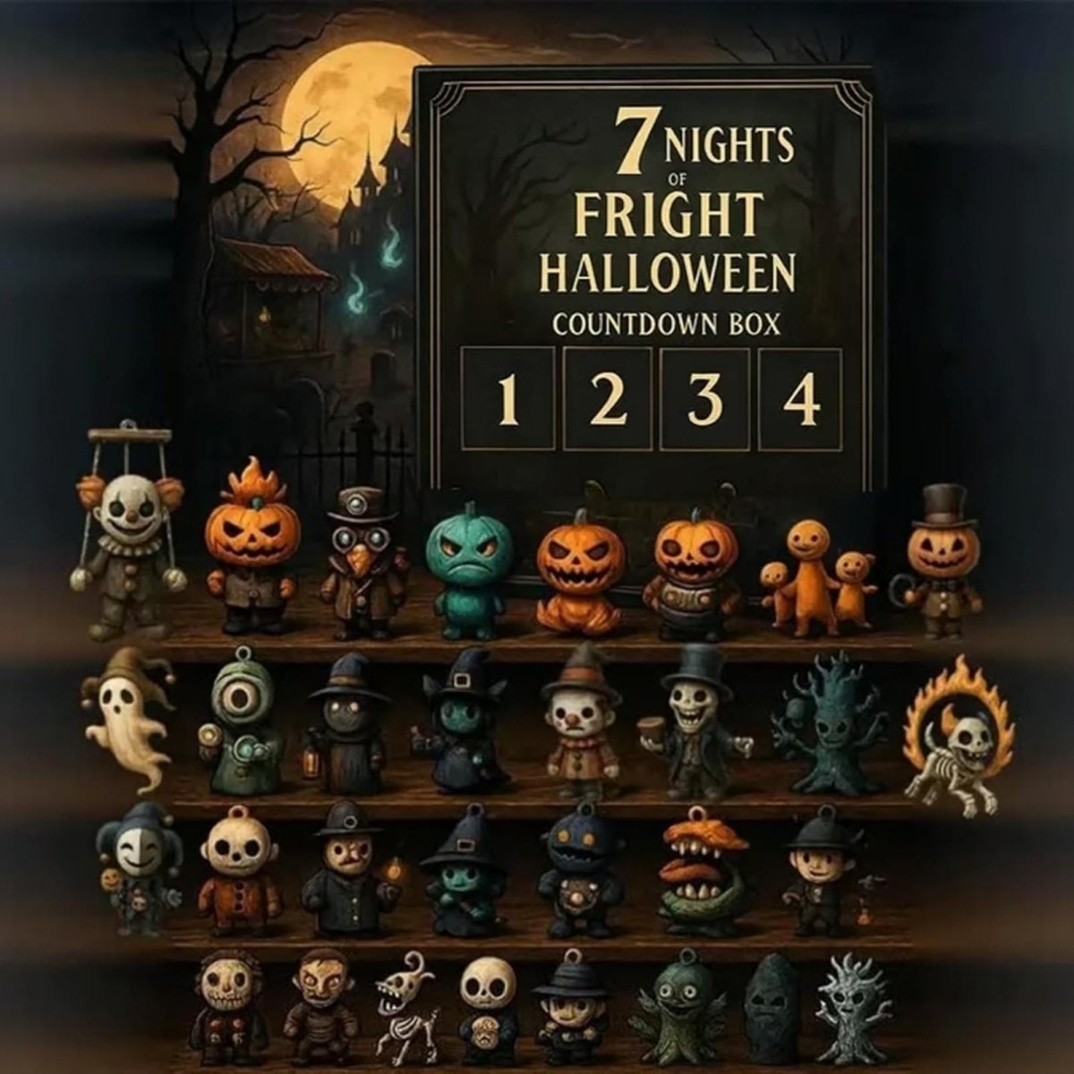 Calendrier d'Halloween à cases et figurines miniatures