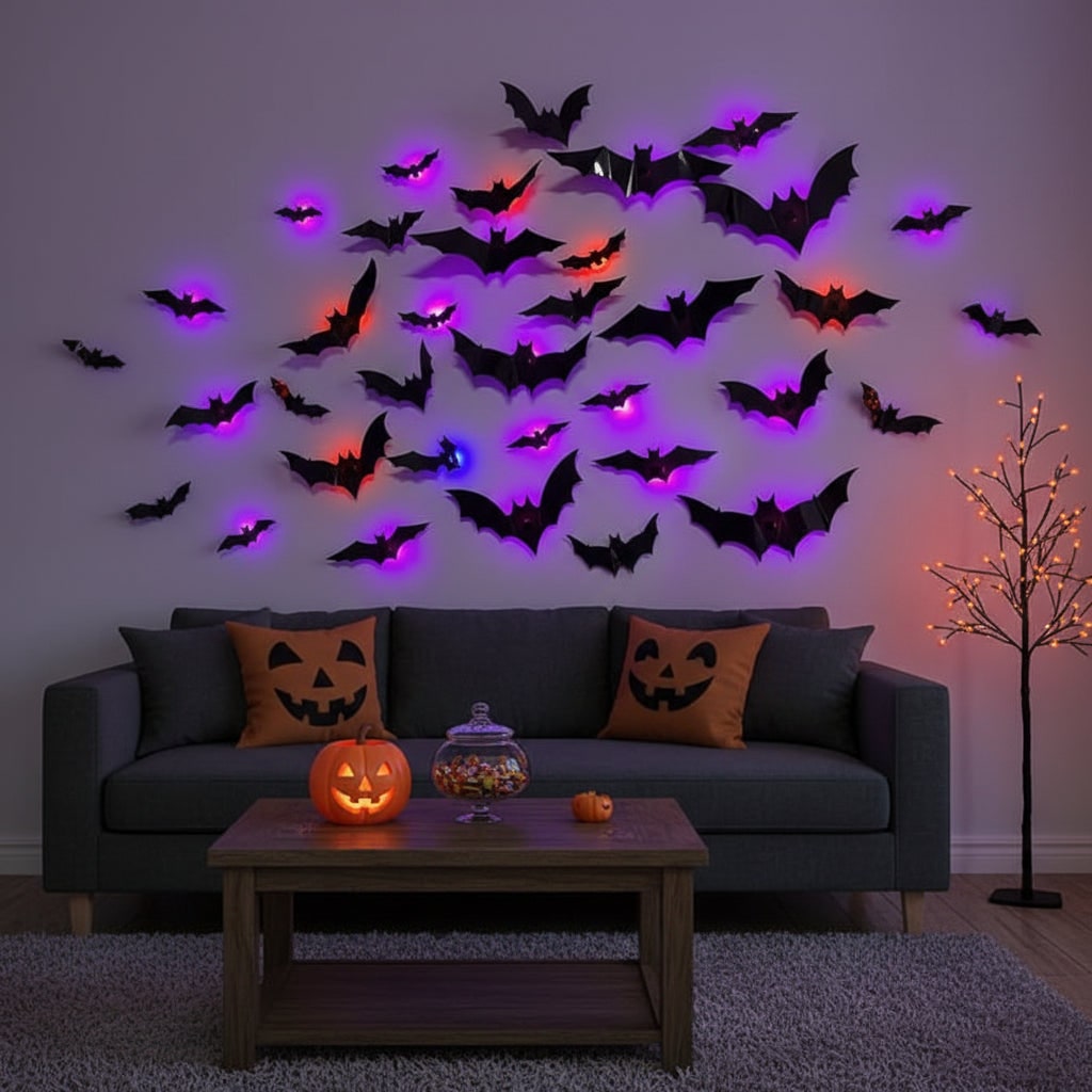 Chauves-souris murales adhésives à ailes 3D et éclairage LED