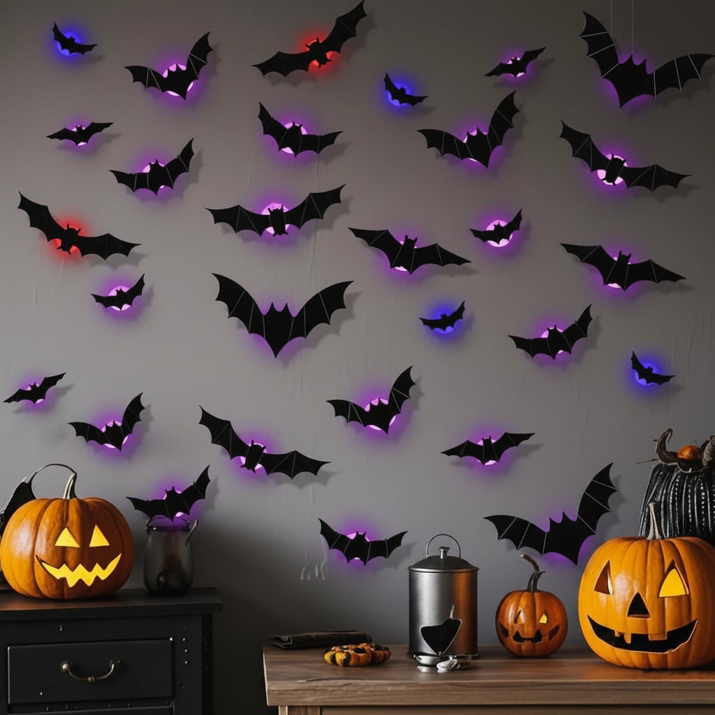 Chauves-souris murales adhésives à ailes 3D et éclairage LED