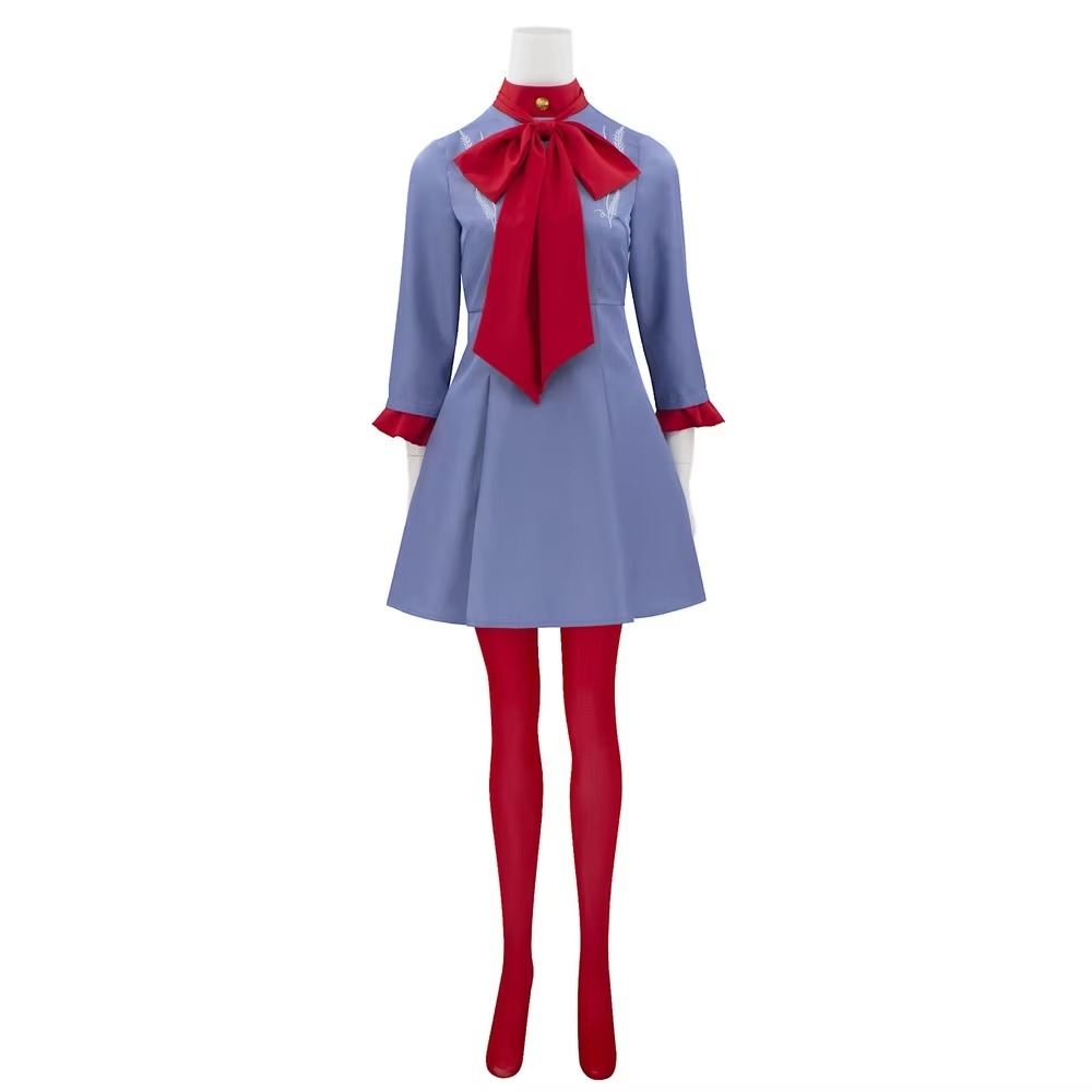 Robe de déguisement bleue à col rouge avec collants