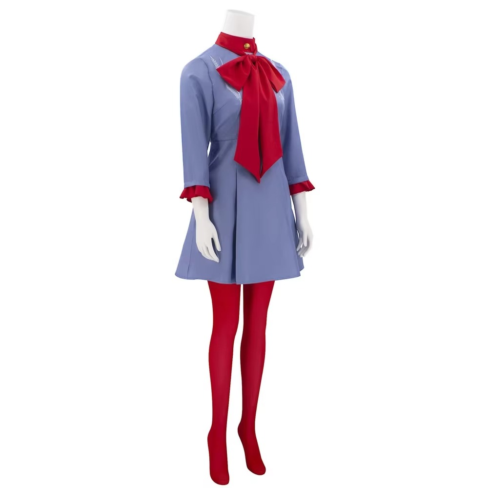 Robe de déguisement bleue à col rouge avec collants