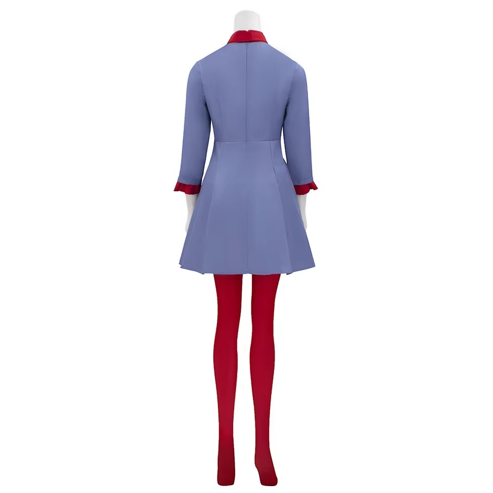 Robe de déguisement bleue à col rouge avec collants