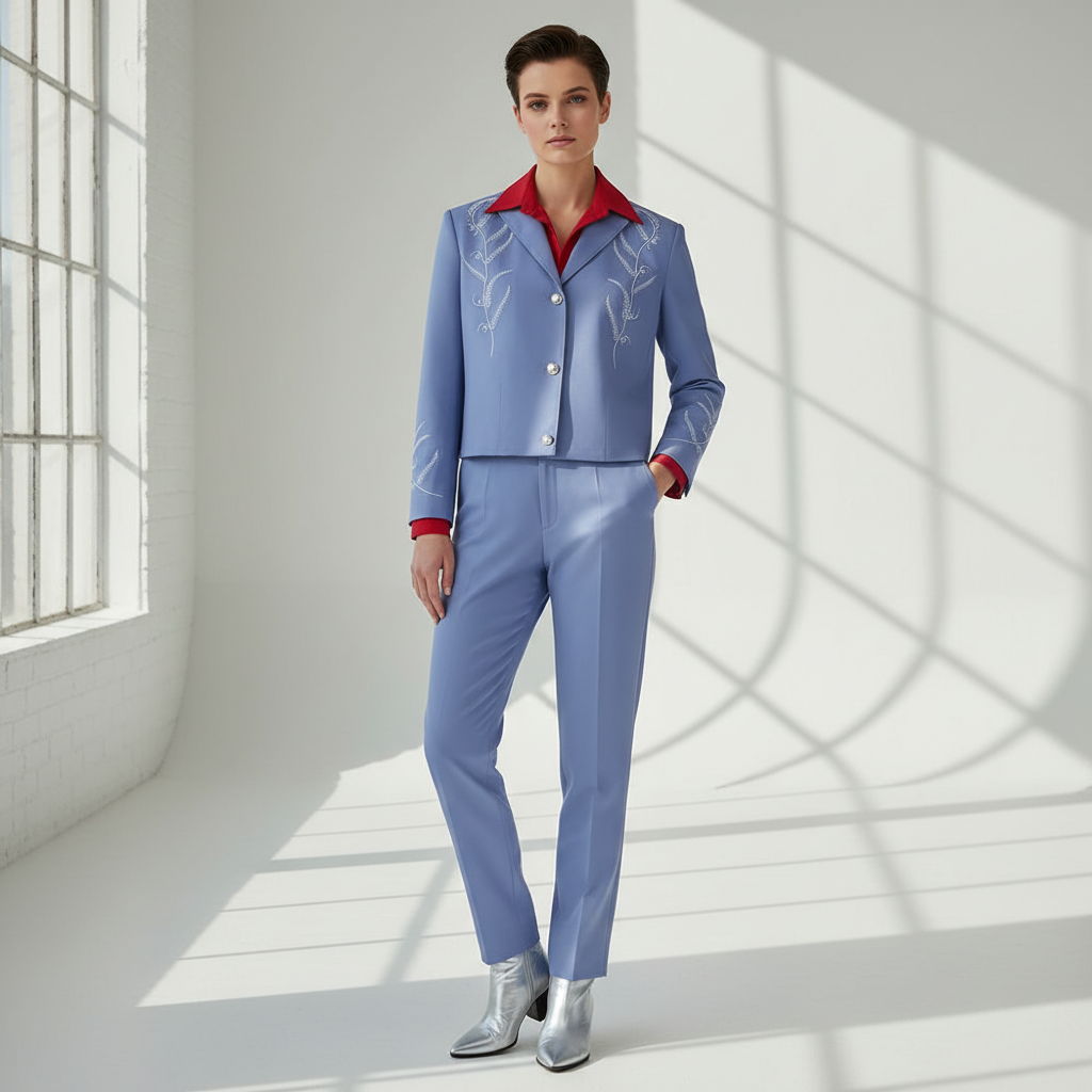 Robe de déguisement bleue à col rouge avec collants