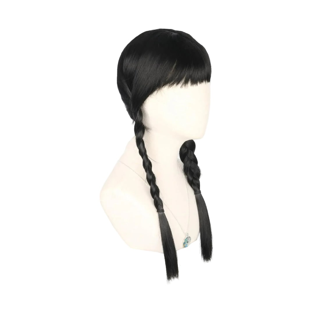 Perruque de déguisement à deux tresses et frange droite