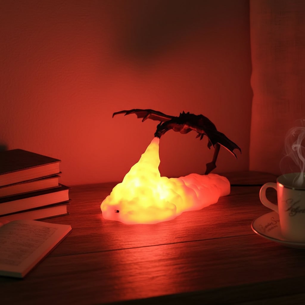 Lampe dragon LED à base nuage et effet de feu
