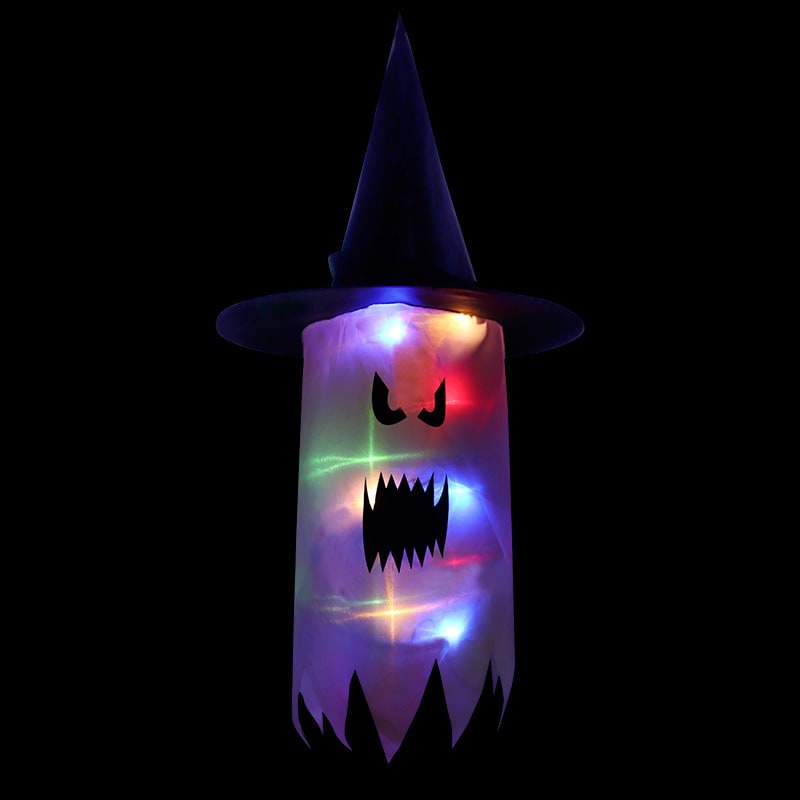 Décoration lumineuse fantôme avec chapeau et guirlande LED