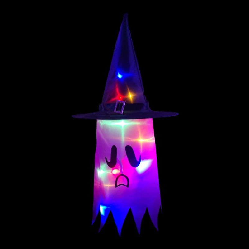 Décoration lumineuse fantôme avec chapeau et guirlande LED