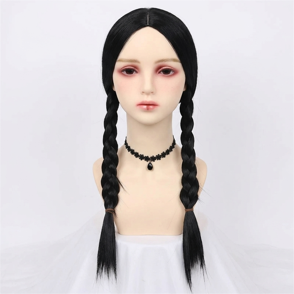 Déguisement gothique à robe noire et col blanc avec options perruque