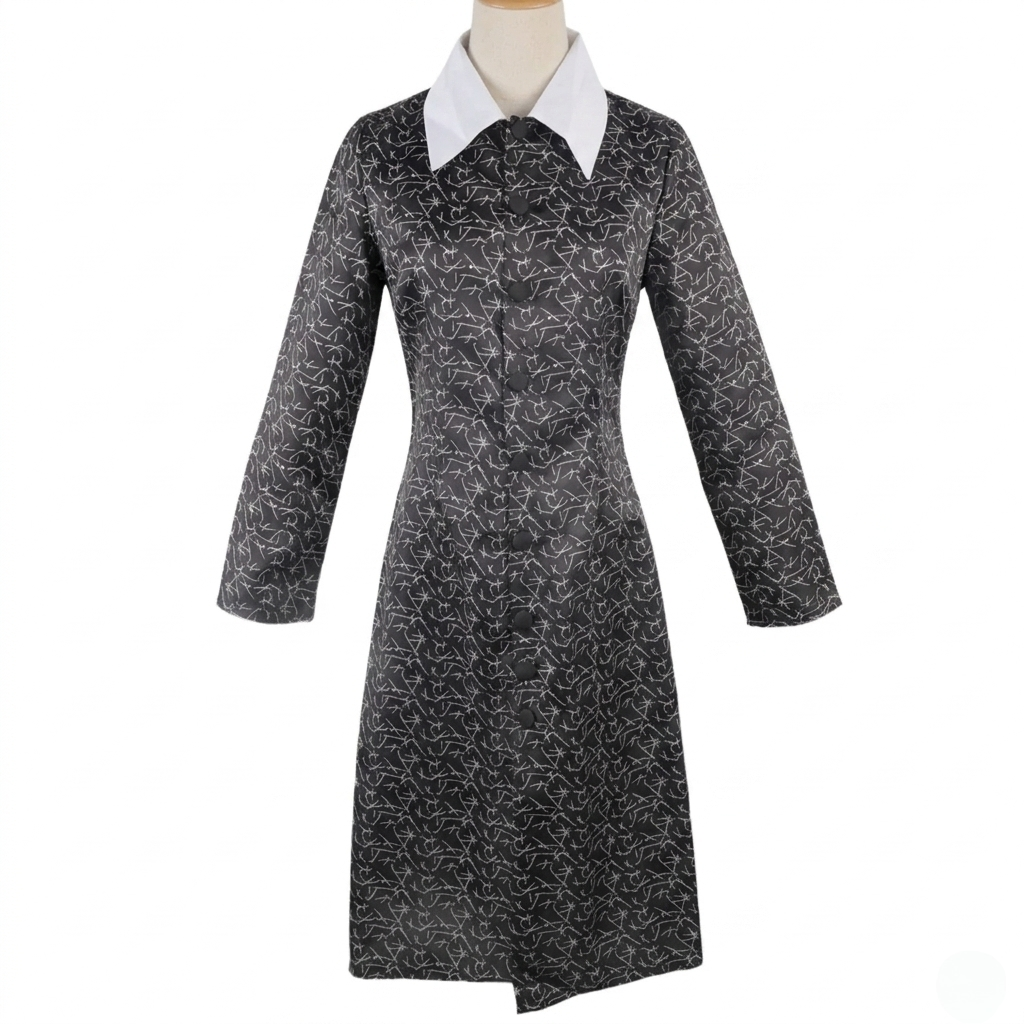 Déguisement gothique à robe noire et col blanc avec options perruque