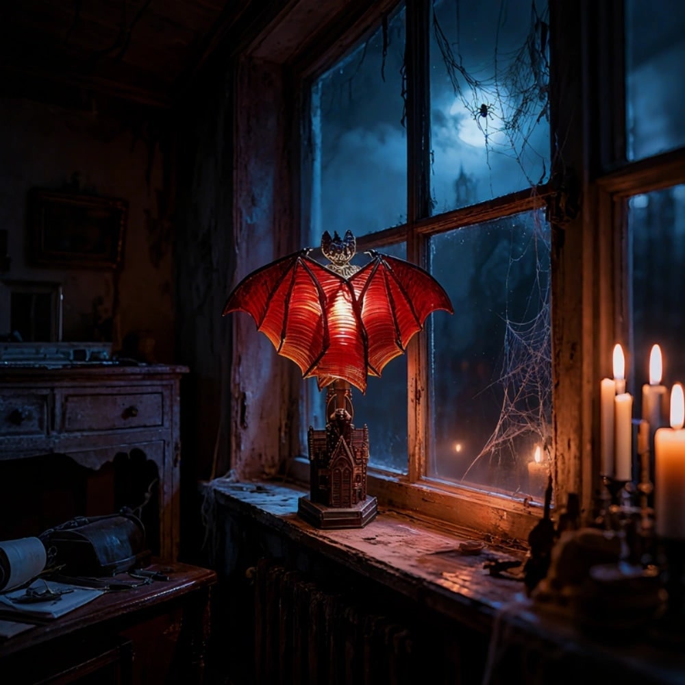 Lampe de table chauve-souris à ailes rouges translucides