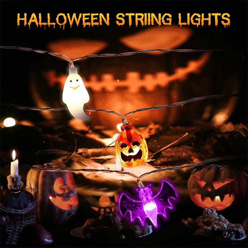 Guirlande LED d'Halloween à citrouilles, fantômes et chauves-souris